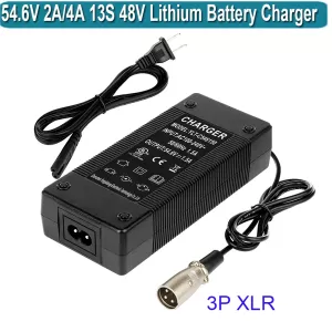 48V 2 Amp Charger Output 54.6V 2A Charger 48V 3-pin XLR Male Plug for 48volt Charger 13S Lithium Battery Pack