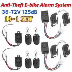 10-1SET E-Bike Alarm System 36-72V 125dB with Two Switch for Electric Bicycle/Scooter Motorcycle Tricycle Brushless Controller