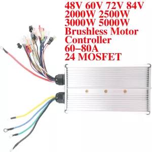 48V 60V 72V 84V 2000W 2500W 3000W 5000W Brushless Motor Controller 60-80A 24 MOSFET Dual Mode Controller for E-Bike Motorcycle