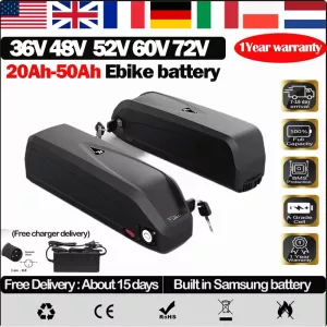 Electric Bike Hailong 48V45AH Battery 52V 18650 Cell Cham Rider 72V60V 30AH40 50 60ah 50A BMS Huge Capacity 2000W Super Powerful