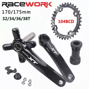 RACEWORK XT MTB Bicycle Crankset 104BCD Mountain Bike Crank 170mm 175mm Hollowtech Integrated Cranks 32/34/36/38T Chainring