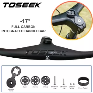 TOSEEK Carbon Mtb Handlebars and Stem 28.6mm -17° Integrated Handlebar for Mountain Bike Free Computer Stand Bike Acessories