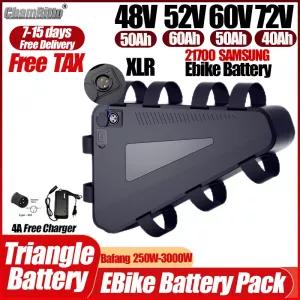 60v72v 3000w Triangle Electric Bicycle battery 36v 48v 52v ebike 30ah 40ah 50ah 60ah chamrider 1000w 2000w 21700 lithium battery