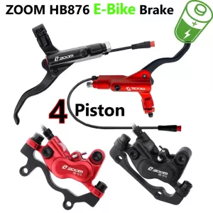 ZOOM HB-876E E-Bike 4-Piston Hydraulic Disc Brake Set Electric Scooter Folding Mtb Bike Power Off ebrake