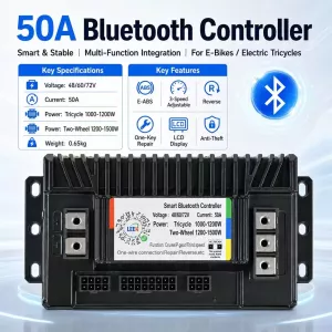 50A Bluetooth Electric Bike Controller 48V/60V/72V E-bike Brushless Motor Controller E-ABS Reverse Speed Control Anti-theft