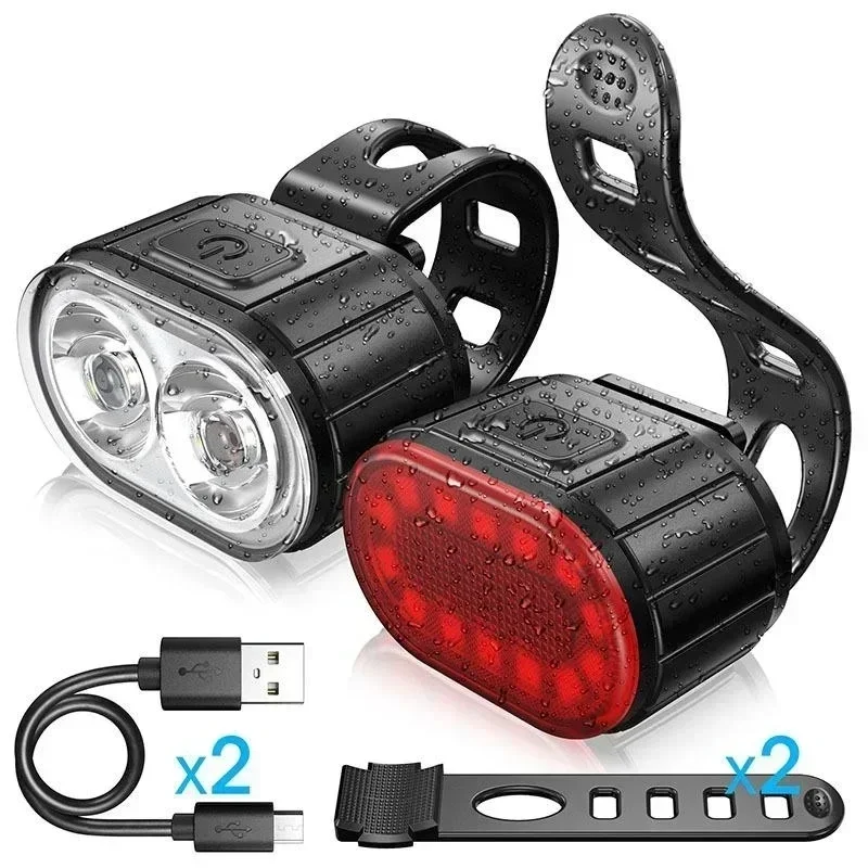 Usb Rechargeable Bicycle Lights Set With Mounts
