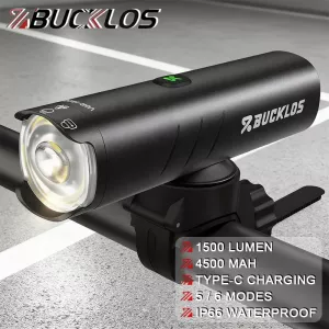 BUCKLOS 1500LM Bicycle Lights Aluminum Alloy Bicycle Front Light IP66 Waterproof Bike Headlight Cycling Lamp Bicycle Accessories