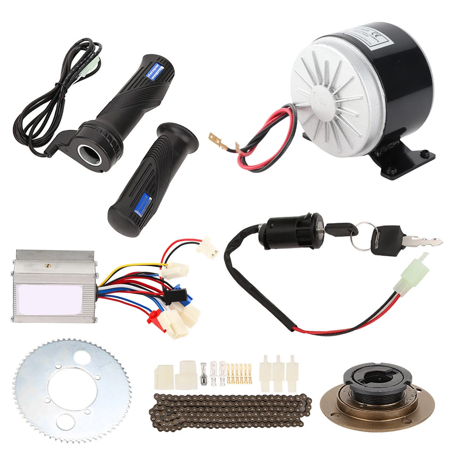 Electric Bike Conversion Kit Components Displayed