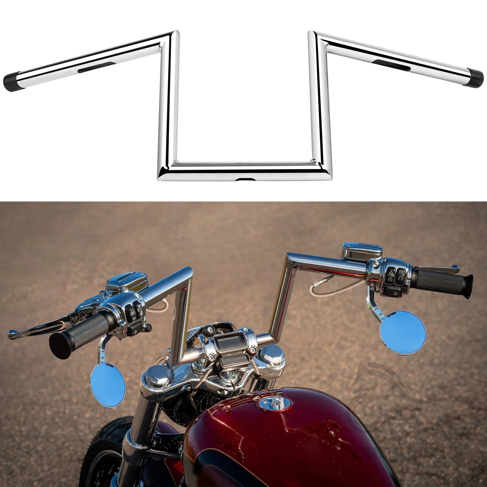 Sleek Chrome Motorcycle Handlebars Displayed Outdoors