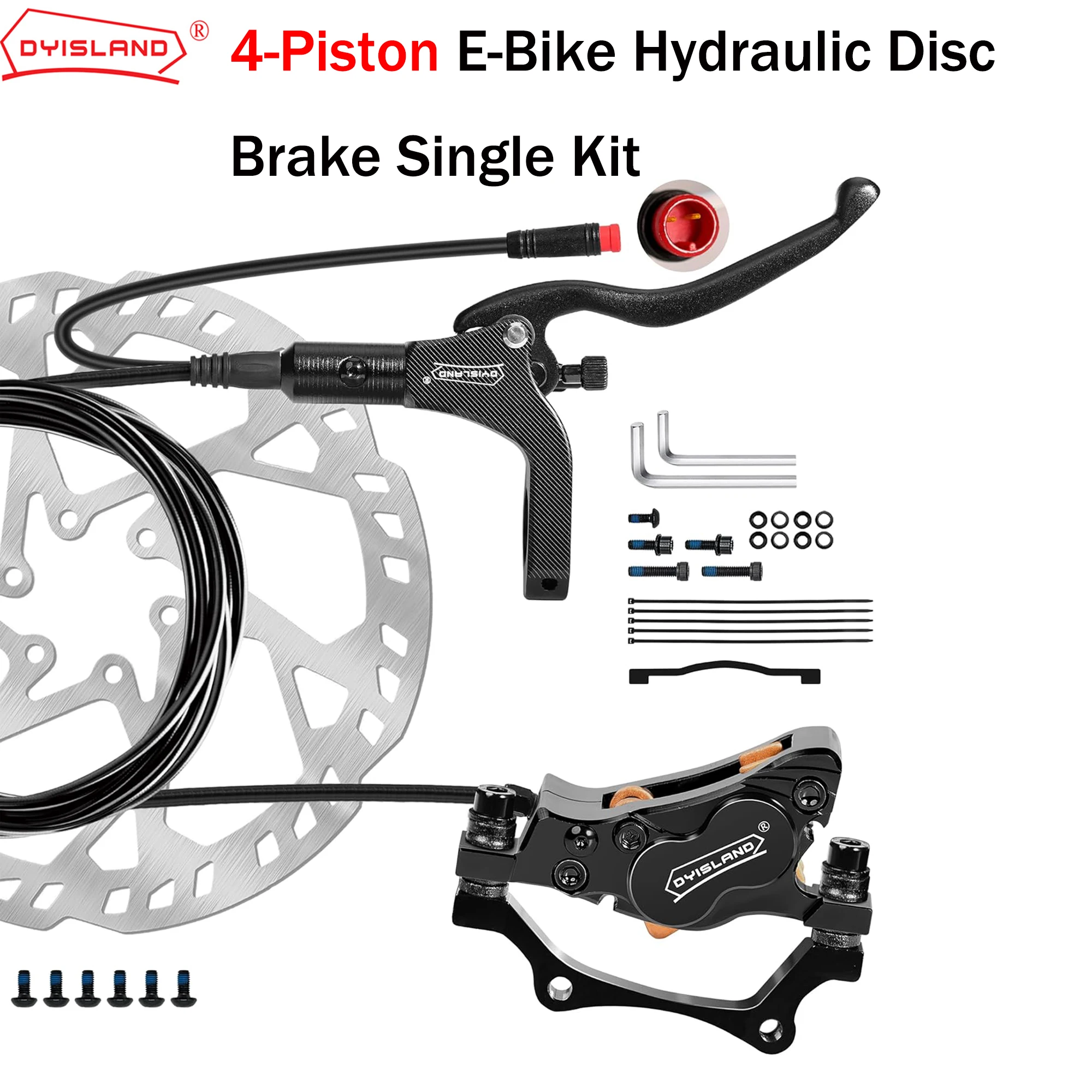 4-piston E-bike Hydraulic Brake Kit Components